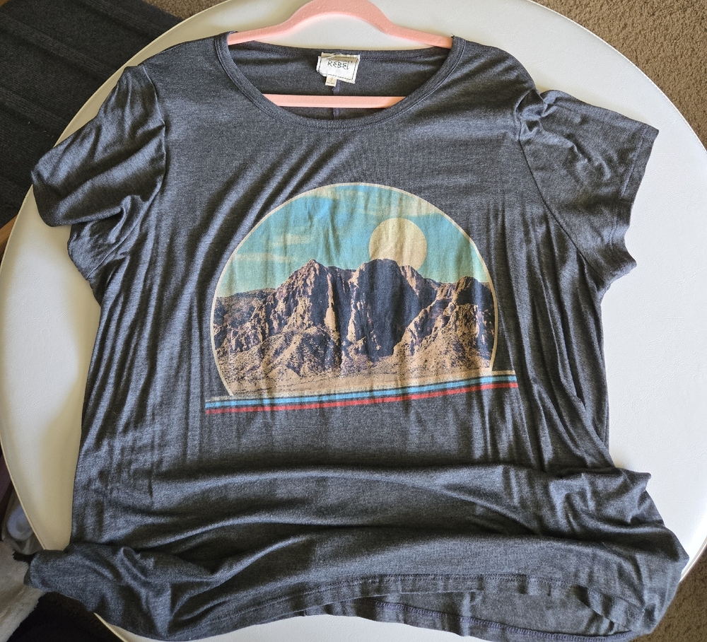 Gray Graphic T-Shirt with Mountain Print